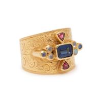 PAULA CREVOSHAY, YELLOW GOLD AND MULTIGEM RING