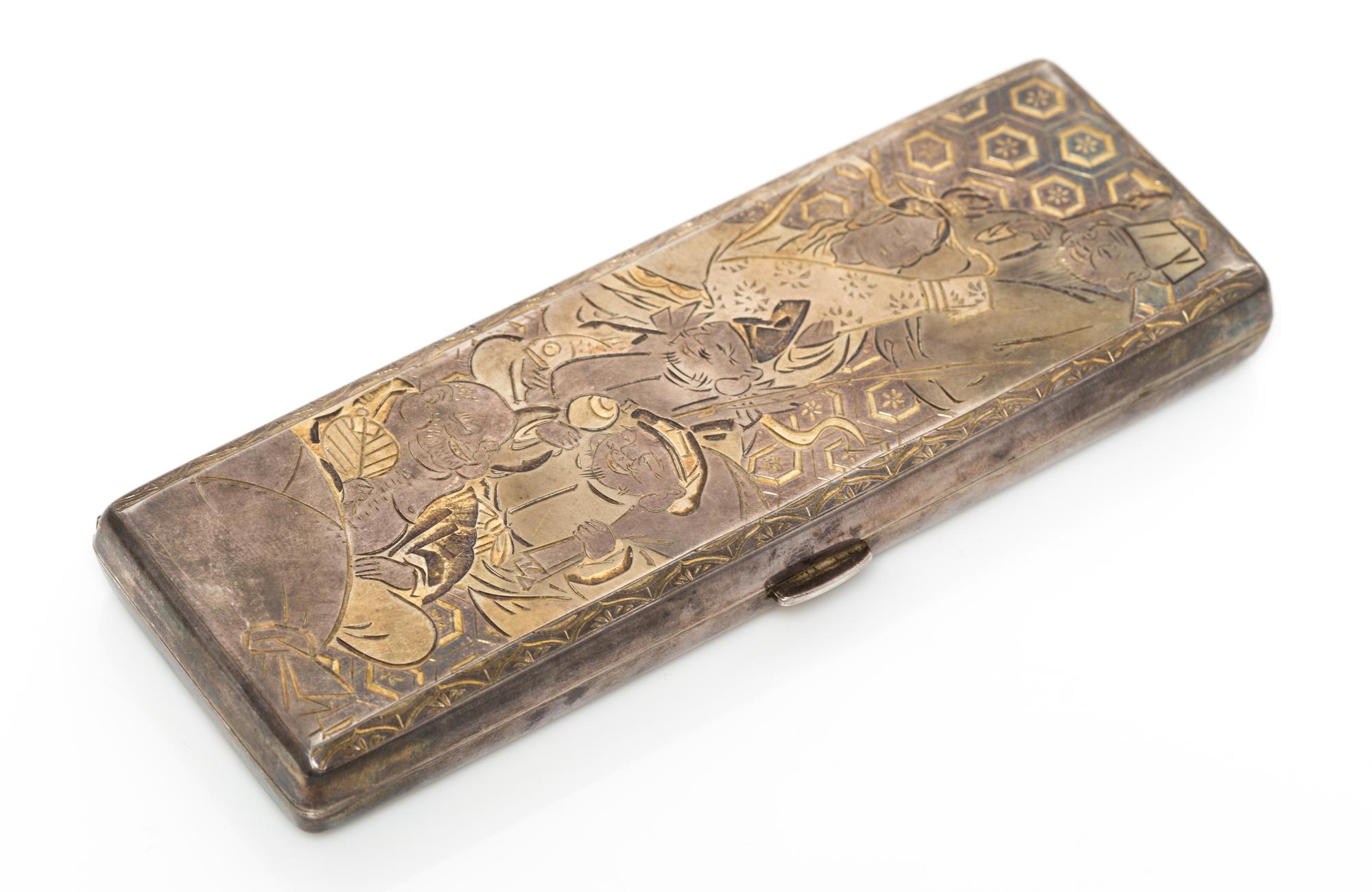 A 950 Silver "7 Gods of Good Fortune" Cigarette Case, Japan, 88.70 dwts.