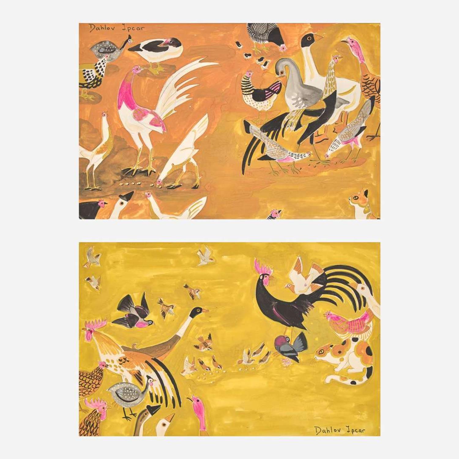 Dahlov Zorach Ipcar (American, 1917-2017) Two gouaches from Bright Barnyard