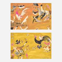 Dahlov Zorach Ipcar (American, 1917-2017) Two gouaches from Bright Barnyard