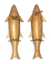 A Two-Piece Carving Set in Brass Fish-Form Sheaths