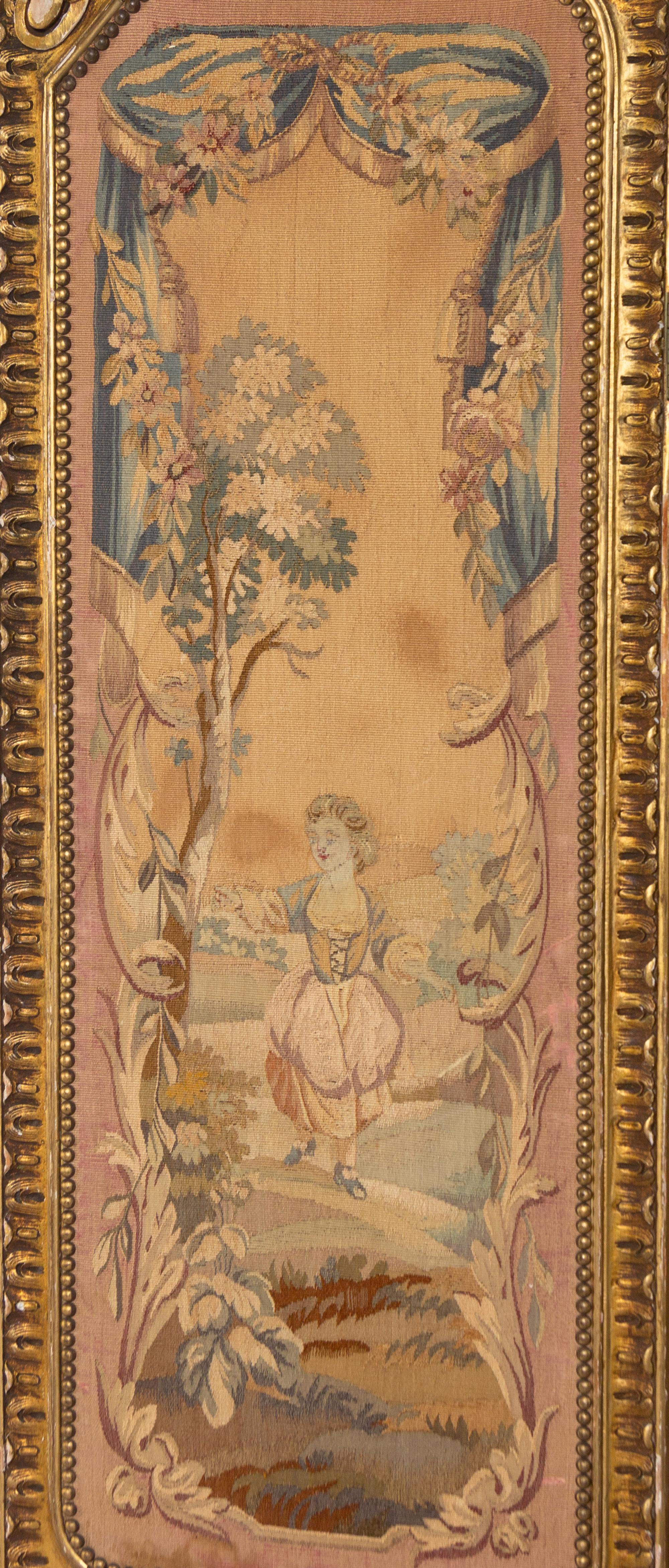 A French Tapestry-Inset Giltwood Three-Panel Floor Screen
