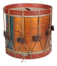 [CIVIL WAR]. Regulation US Infantry hand-painted snare drum. Attributed manufacture to Charles E. Town, Bath, ME.