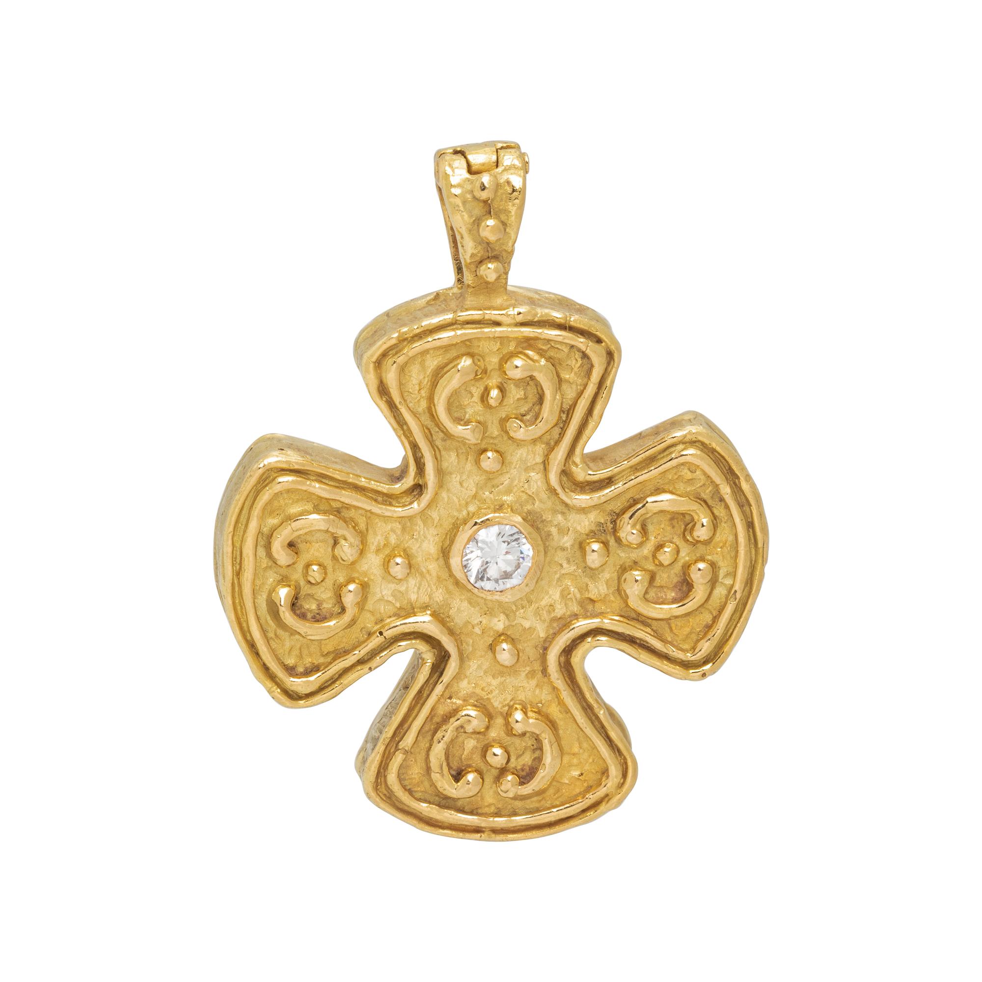 KATY BRISCOE, YELLOW GOLD AND DIAMOND 'MARY CROSS' PENDANT