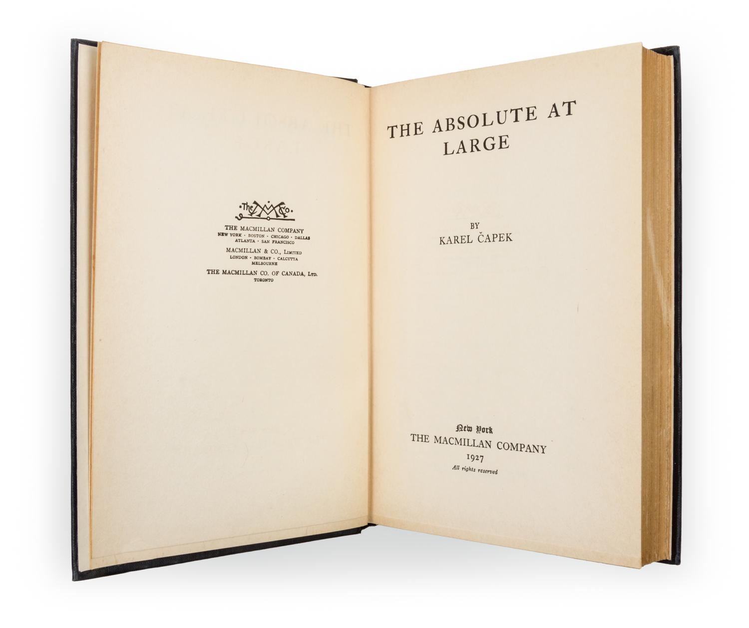 CAPEK, KAREL. The Absolute at Large. New York, 1927.