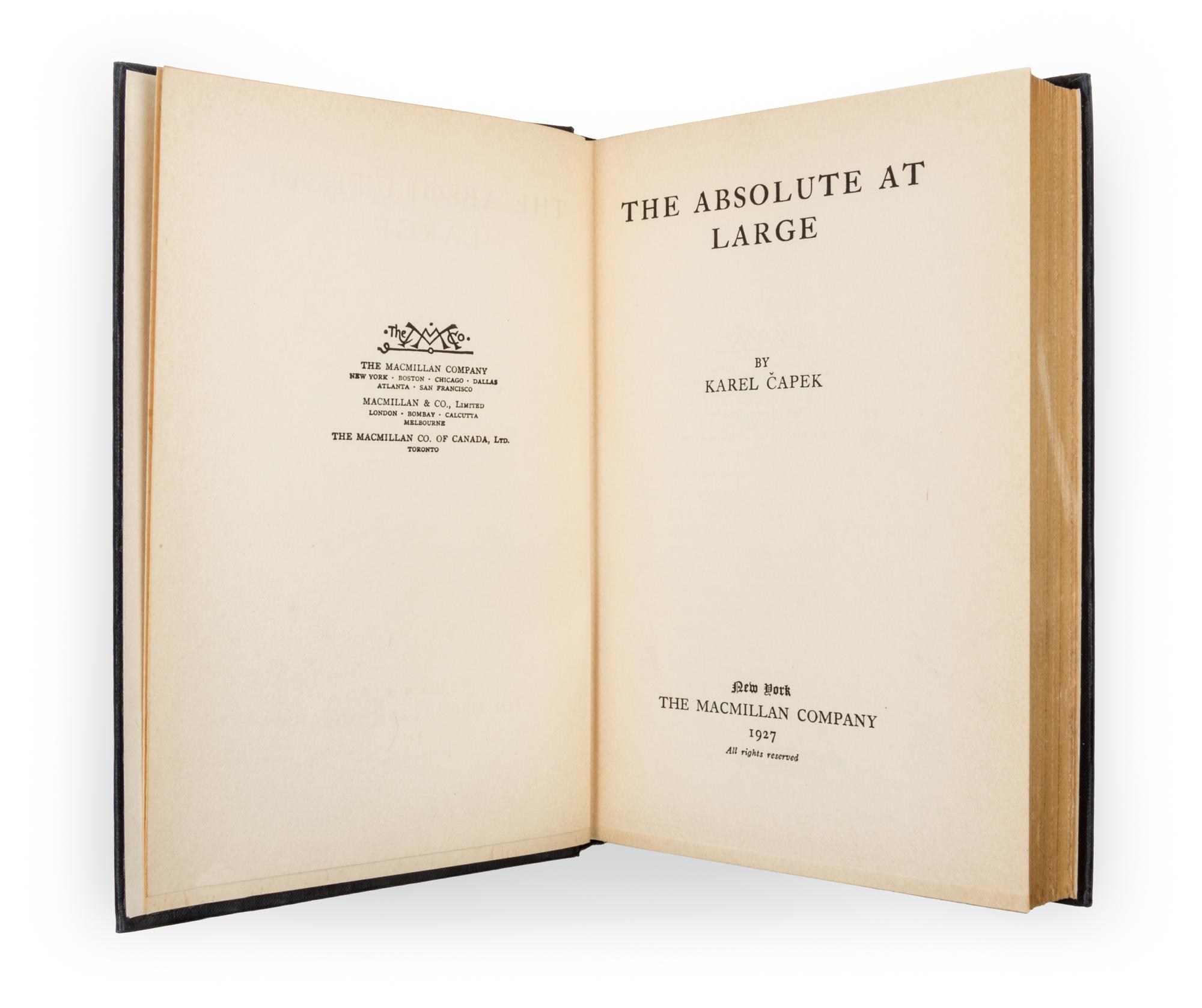 CAPEK, KAREL. The Absolute at Large. New York, 1927.