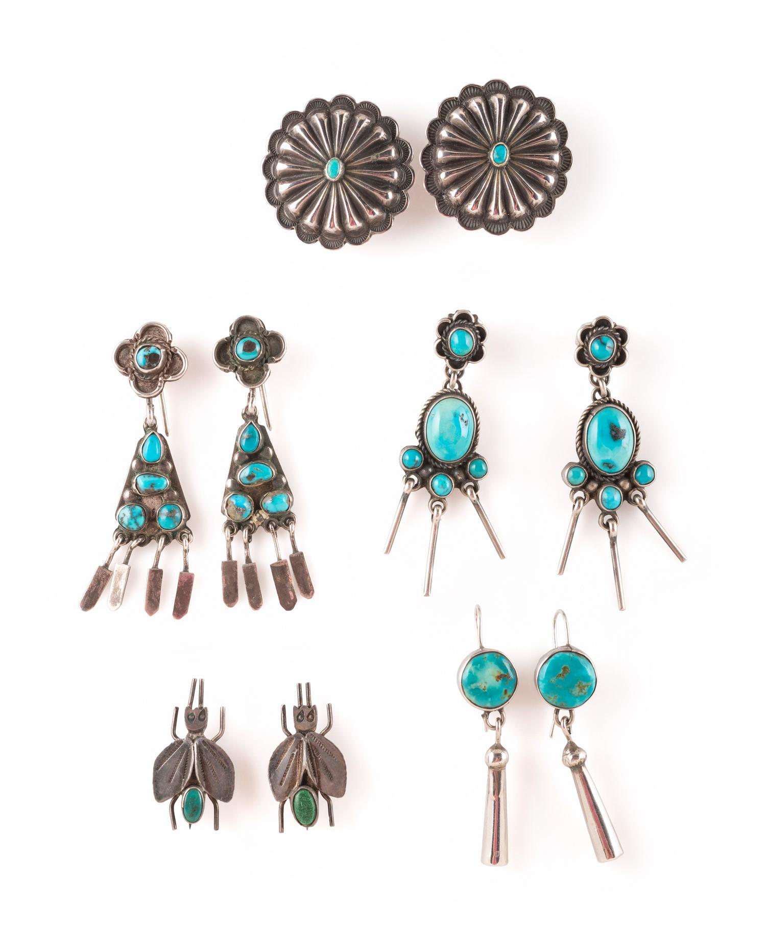 Navajo Silver and Turquoise Hook and Post Earrings