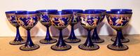 Nine Painted Cobalt Glass Goblets. Height 6 inches.