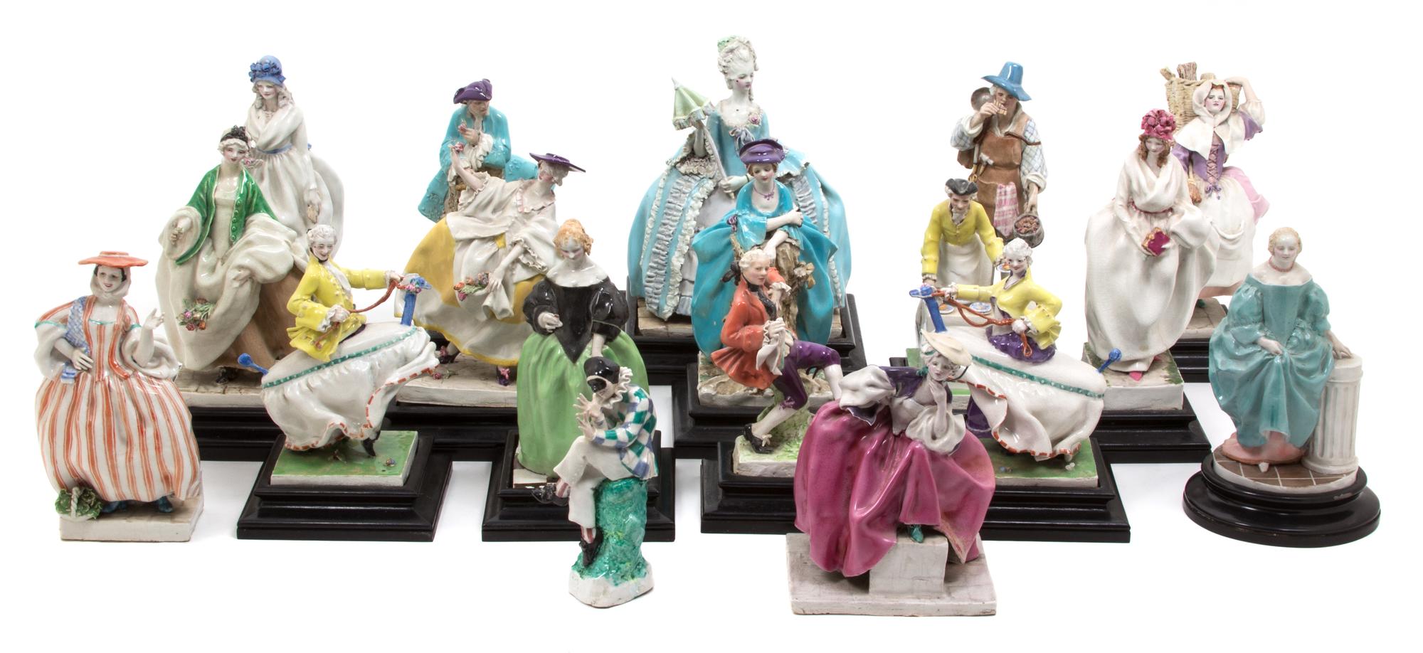 Eighteen Chelsea Cheyne Studio Porcelain Figures Height approximately 8 inches. — 20TH CENTURY