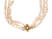 KESHI PEARL NECKLACE AND SEED PEARL AND AQUAMARINE EARRINGS