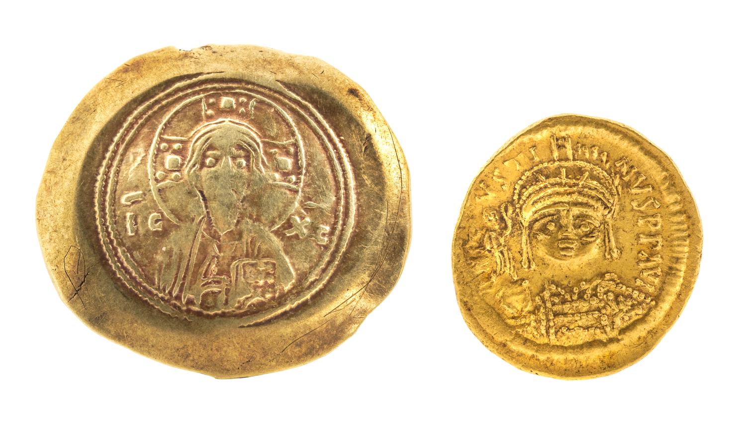 Two Byzantine Coins , Gold Solidus — Gold Solidus