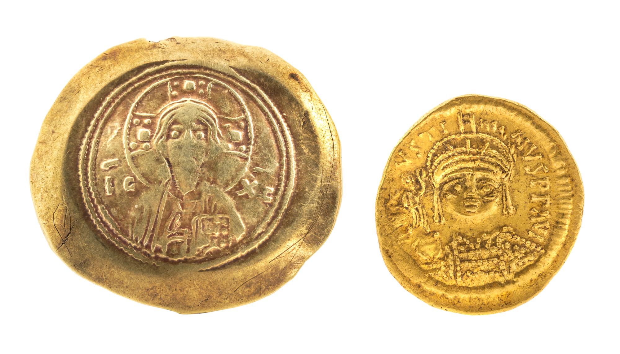 Two Byzantine Coins , Gold Solidus — Gold Solidus