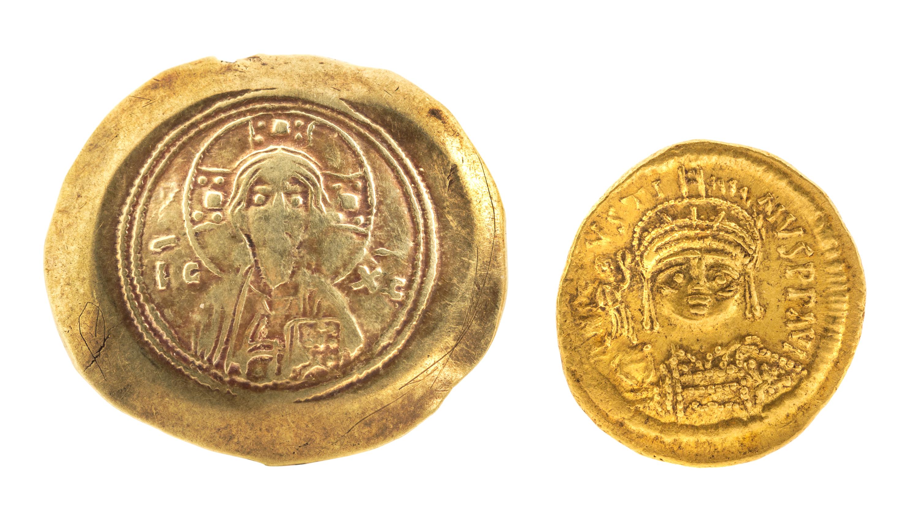 Two Byzantine Coins , Gold Solidus — Gold Solidus
