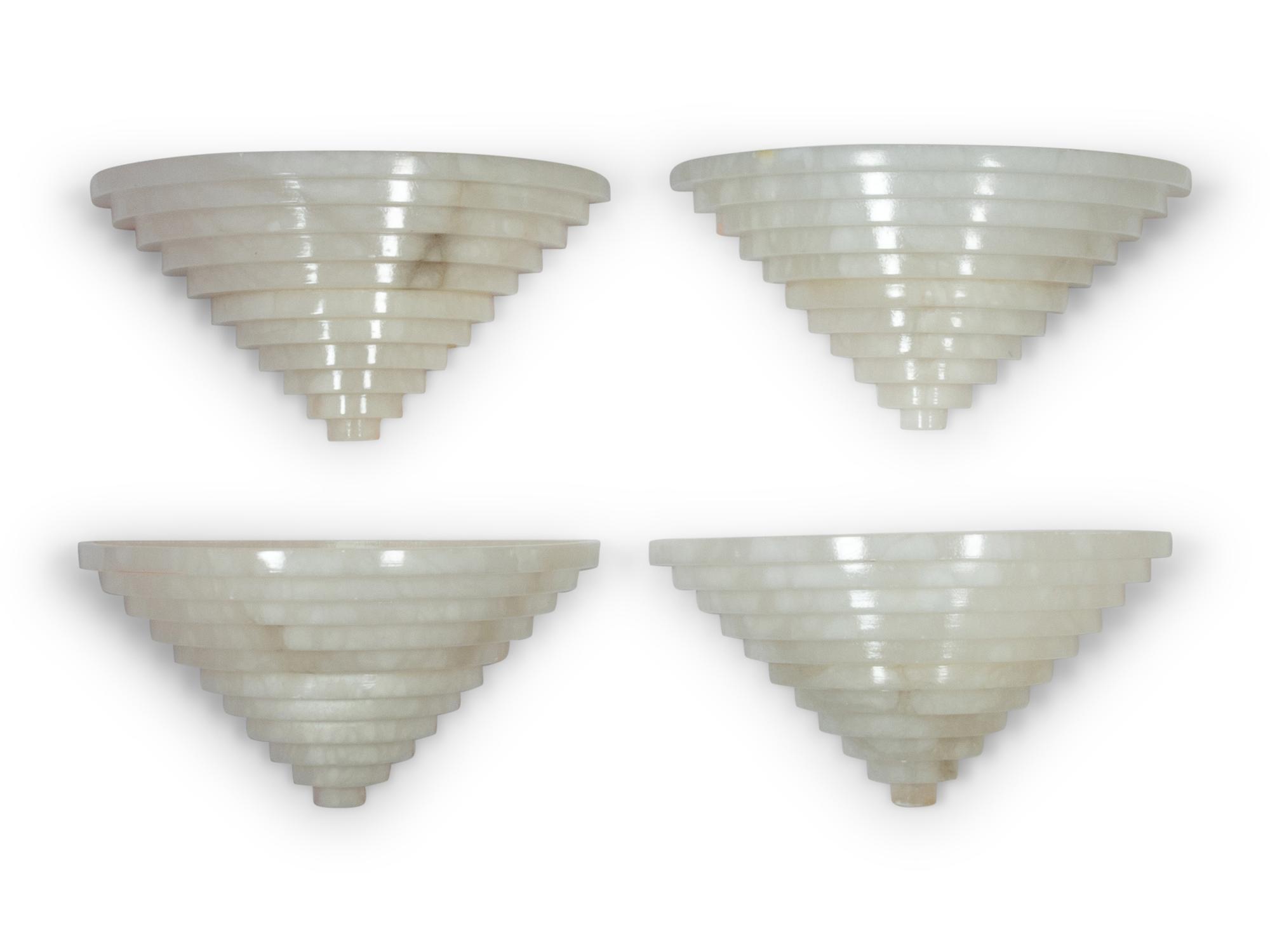 A Set of Four Spanish Art Deco Style Alabaster Sconces