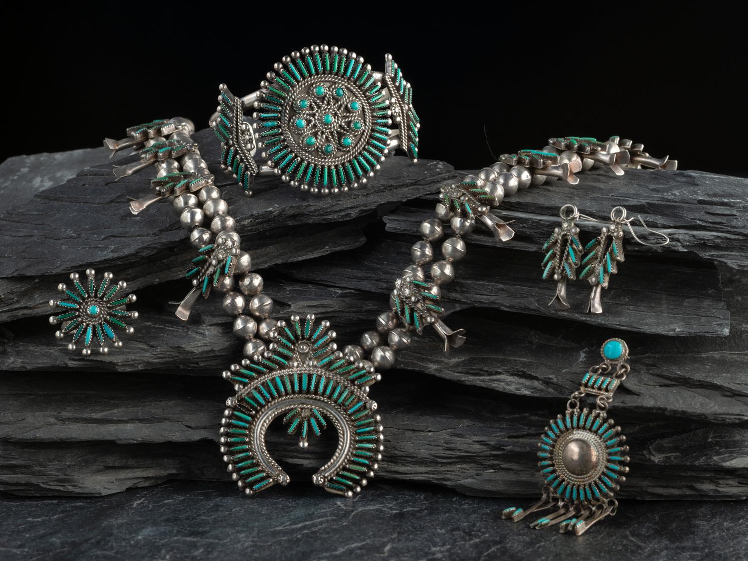 Zuni Silver and Turquoise Petit Point Jewelry