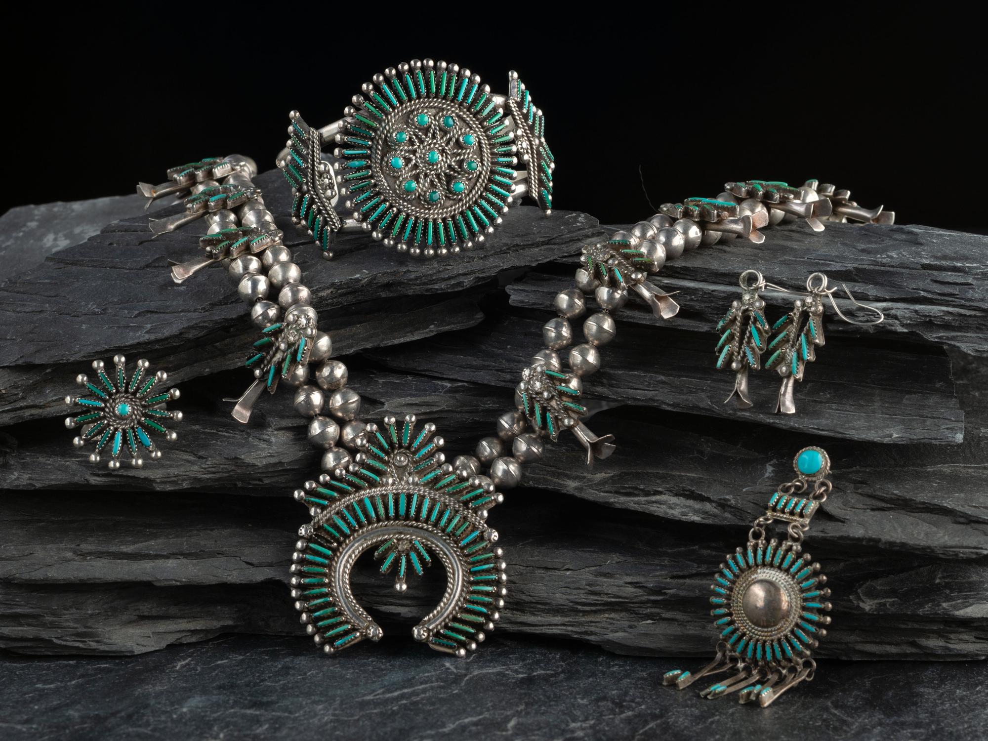 Zuni Silver and Turquoise Petit Point Jewelry