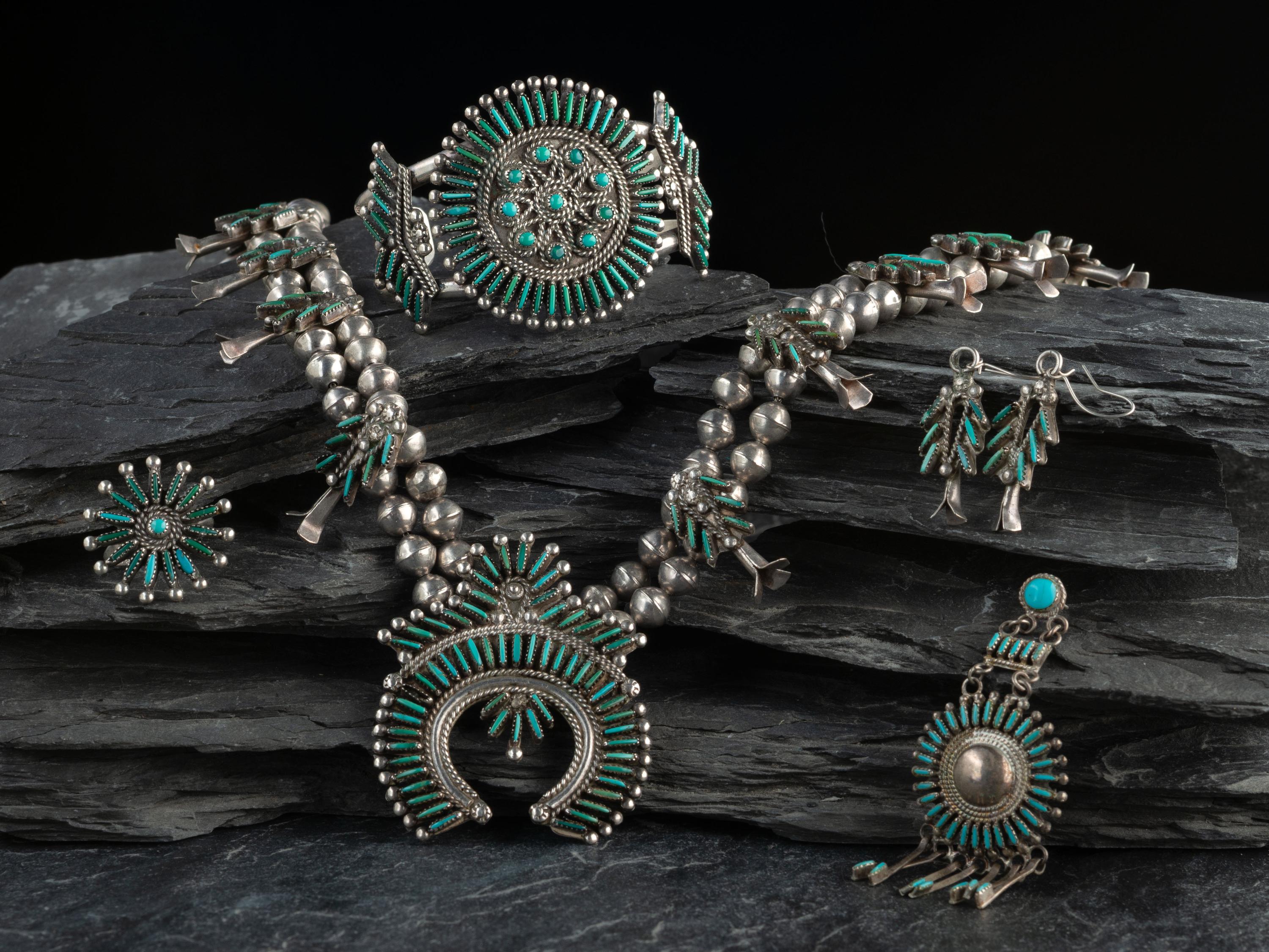 Zuni Silver and Turquoise Petit Point Jewelry