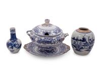 Three Blue and White Porcelain Table Articles