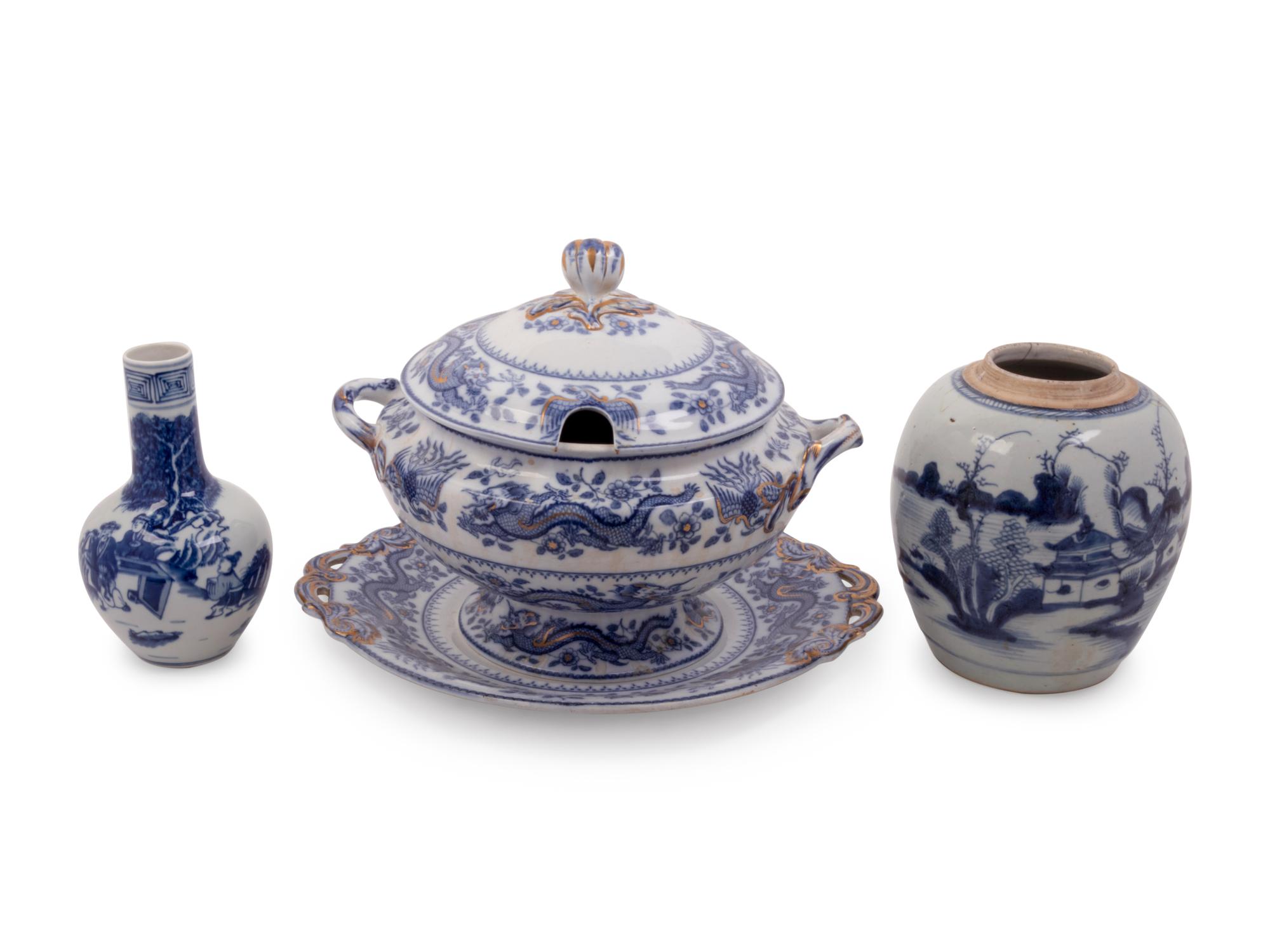 Three Blue and White Porcelain Table Articles