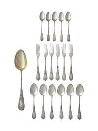 An Assorted Group of Eighteen Pieces of Russian Silver Flatware