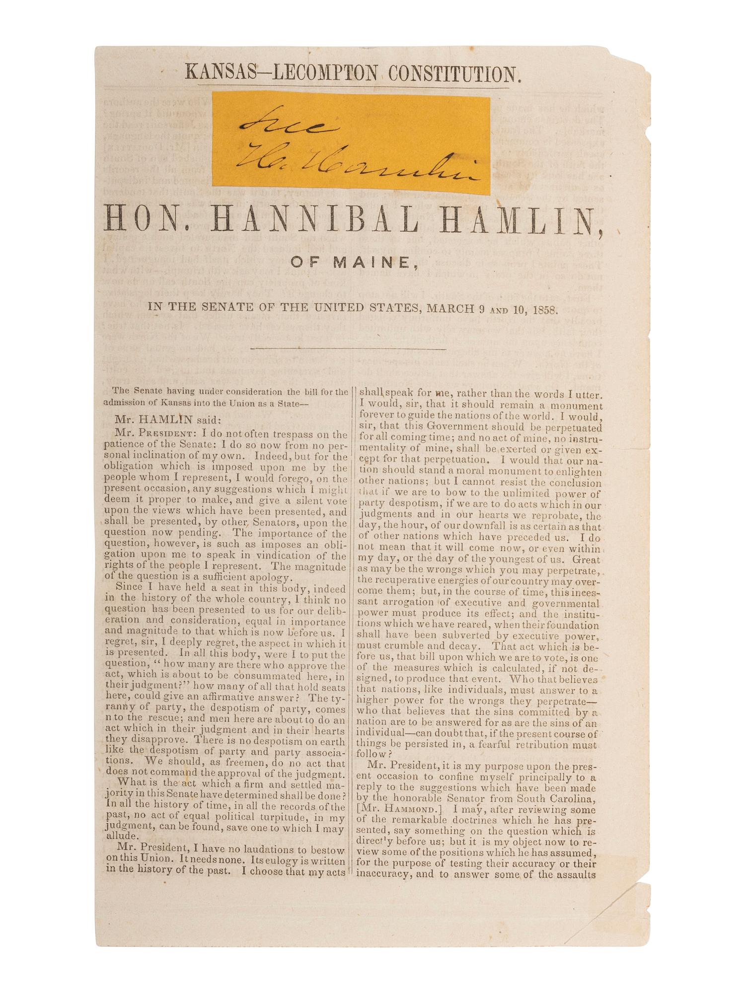 [LINCOLN, Abraham (1809-1865)"The Cooper Union Speech"].