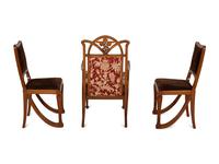 Three Art Nouveau Style Carved Mahogany Chairs in the Manner of Marjorelle — Early 20th Century