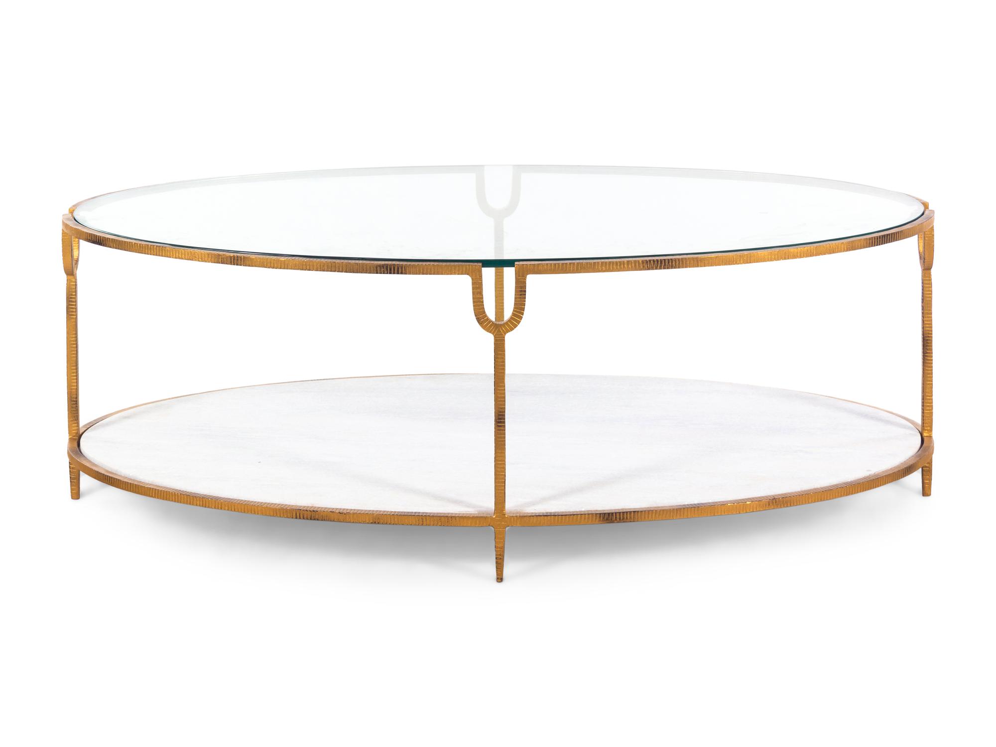A Contemporary Gilt Metal, Stone and Glass Cocktail Table