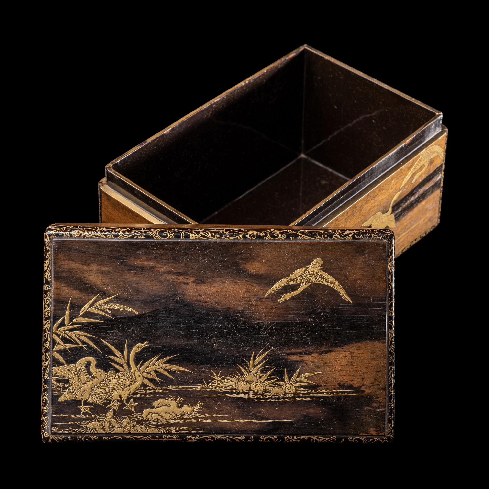 A Japanese Gold and Brown Lacquer Rectangular Box and Cover