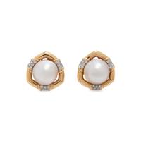 CULTURED MABE PEARL AND DIAMOND EARCLIPS