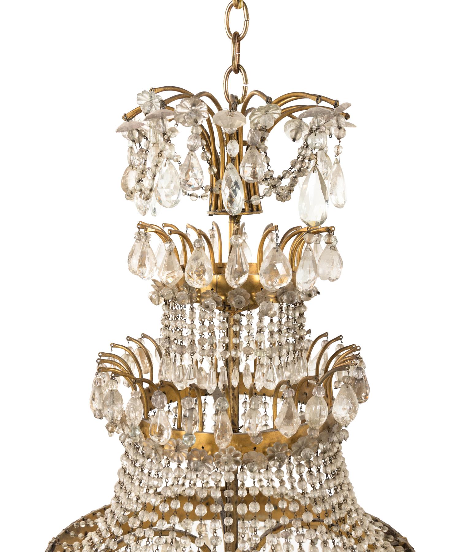A Continental Gilt Metal, Rock Crystal and Cut Glass Chandelier