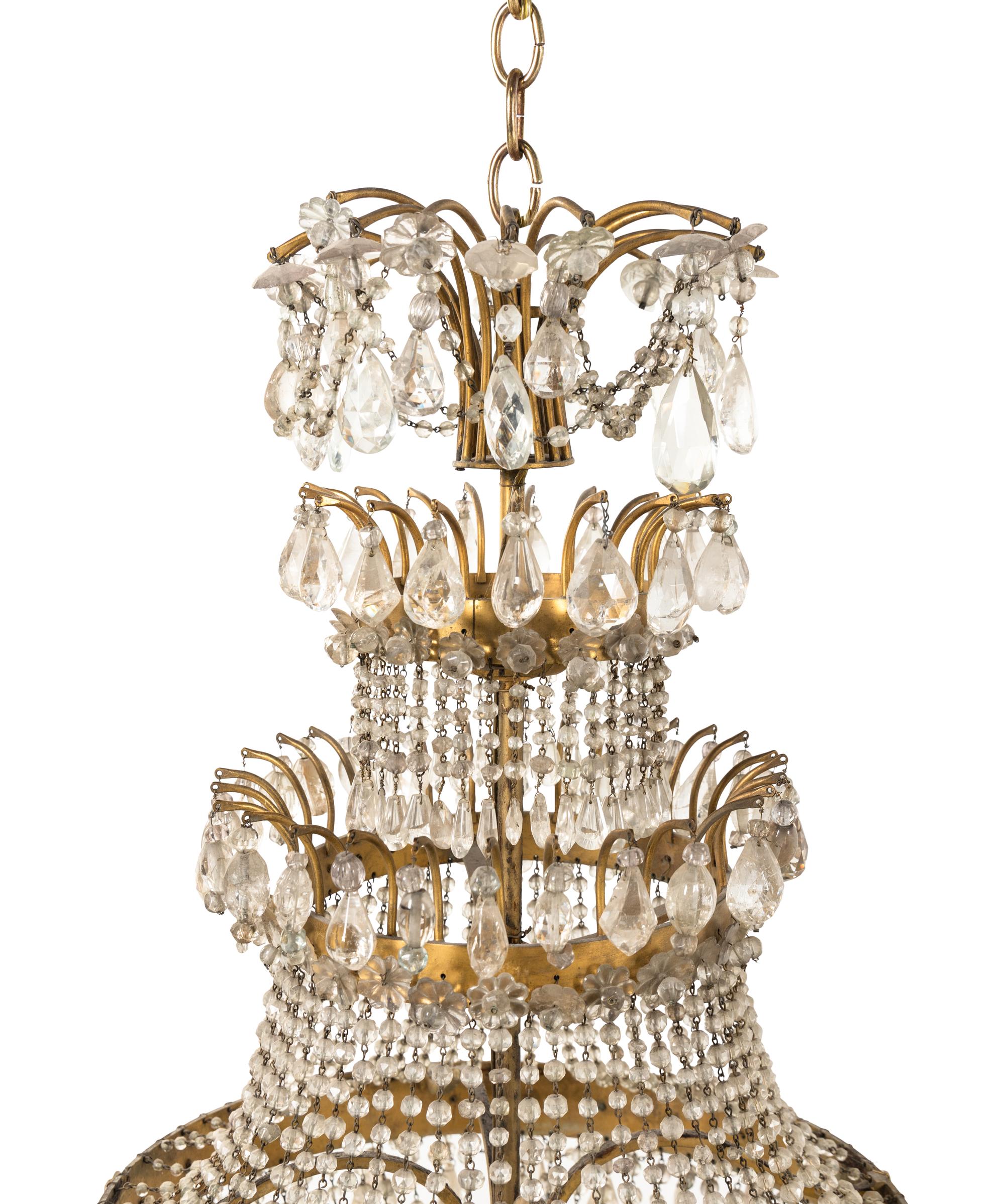 A Continental Gilt Metal, Rock Crystal and Cut Glass Chandelier