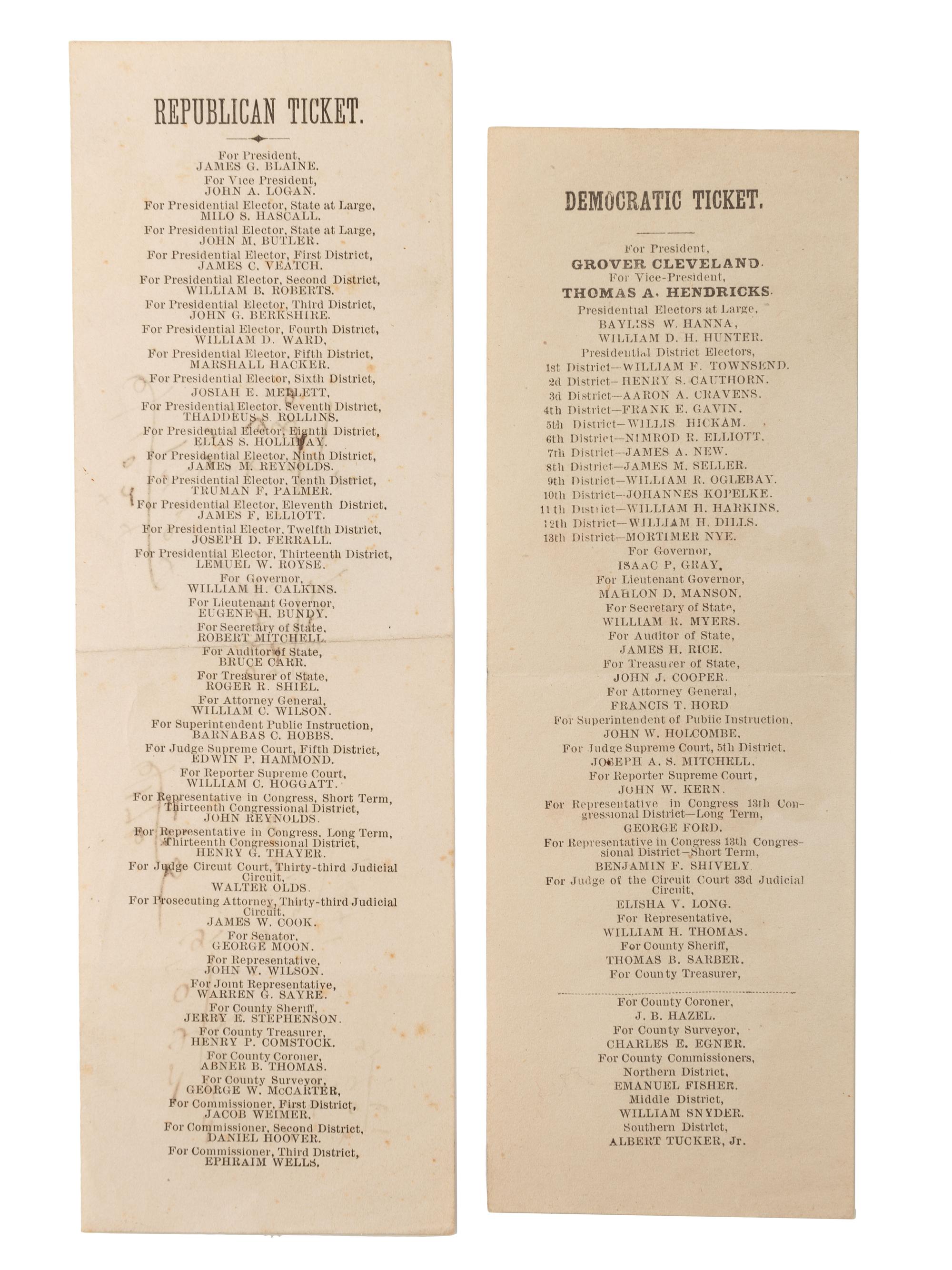[ELECTIONS]. A group of ballots from 1884 and 1888, including scarce third party examples, comprising: