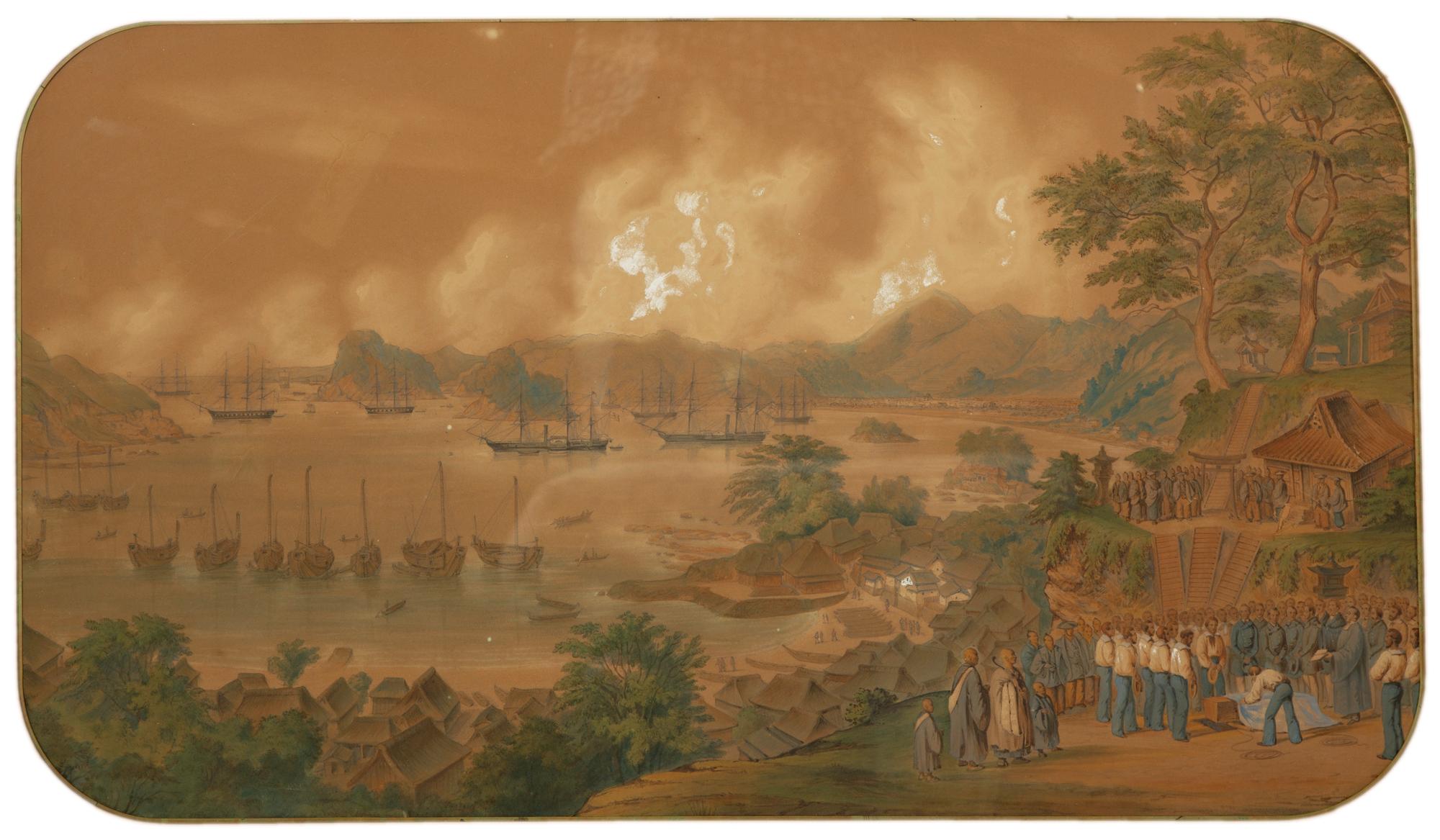 The Burial of American Naval Officers at a Japanese Temple Amongst Local Bystanders