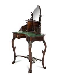 A Japanese Gilt Metal and Hardstone-Mounted Hardwood Dressing Table Mirror and A Stool