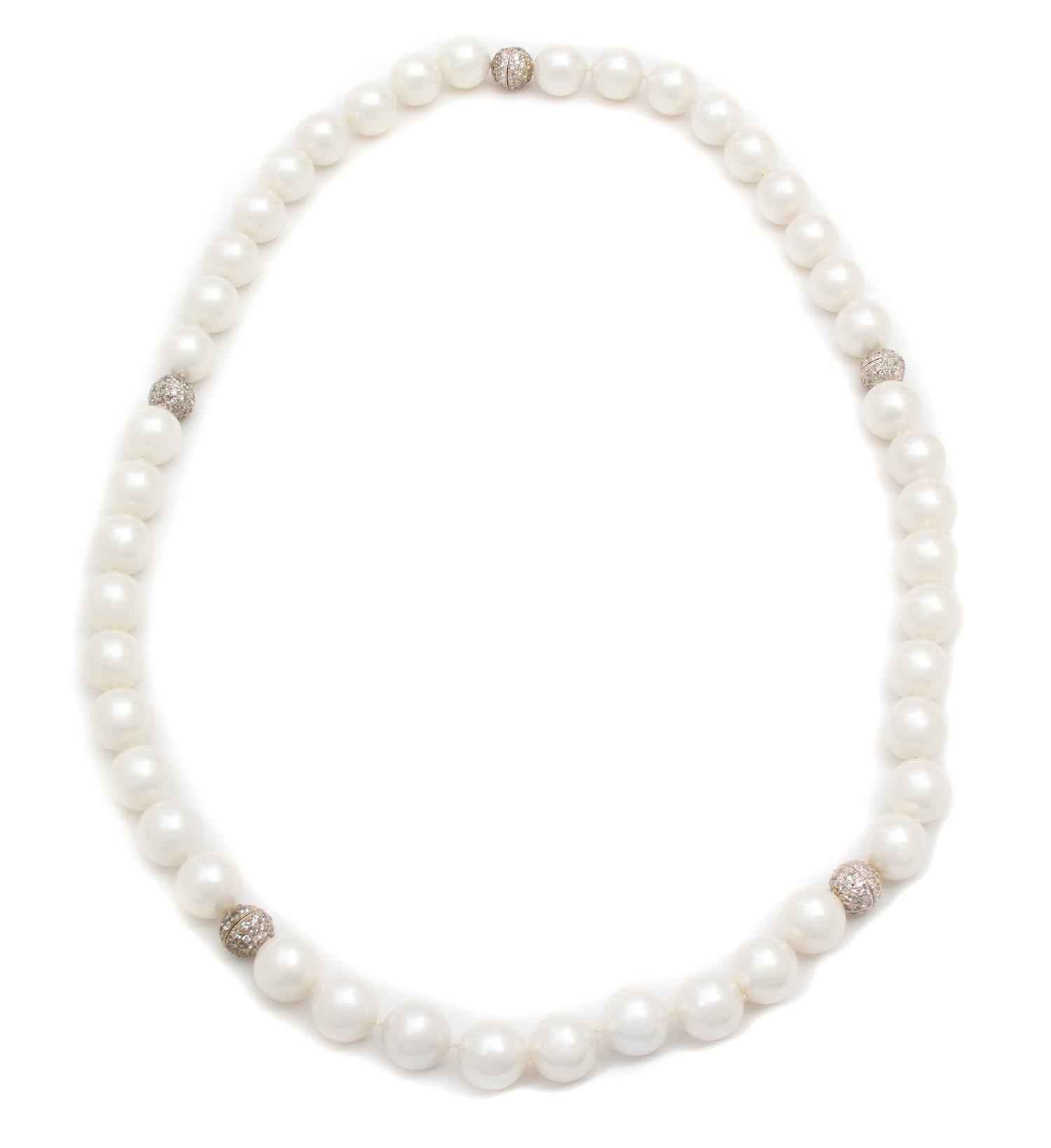 A Pair of Faux South Sea Pearl Necklaces, 18".