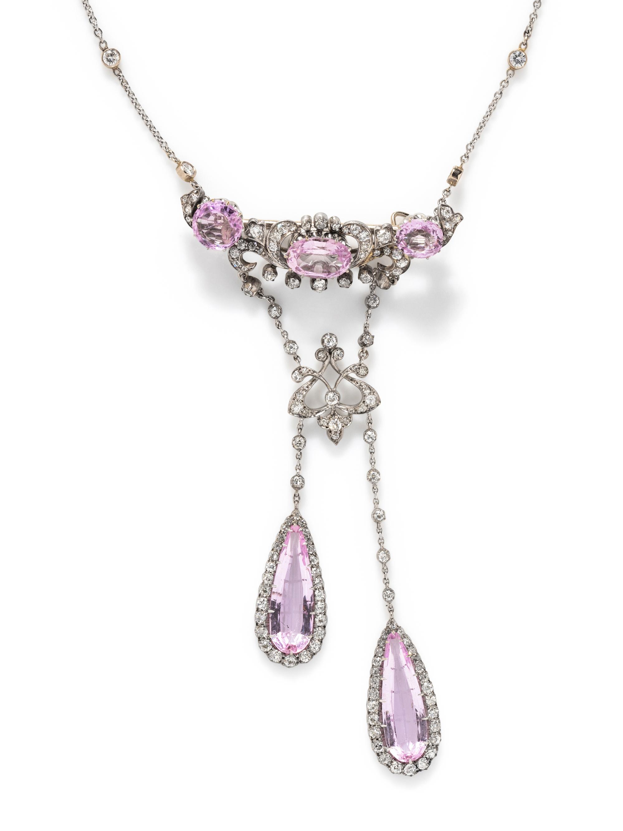 WHITE GOLD, TOURMALINE, AND DIAMOND BROOCH/NECKLACE
