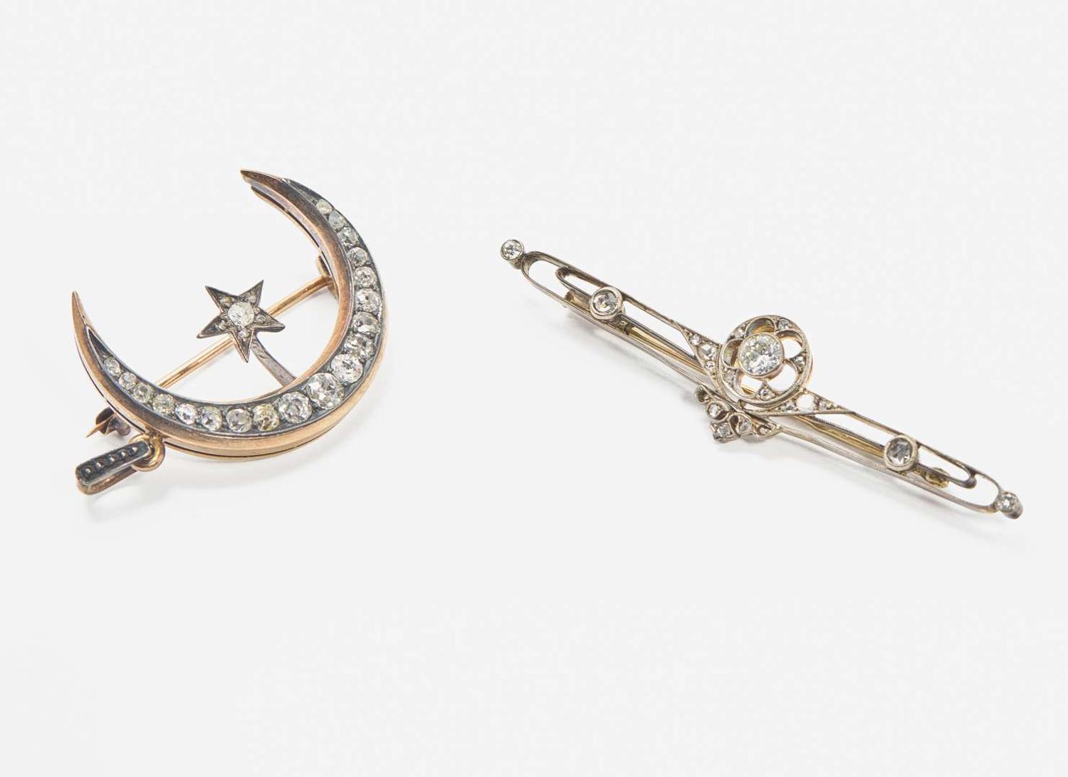 A Set of Two Victorian Diamond Brooches