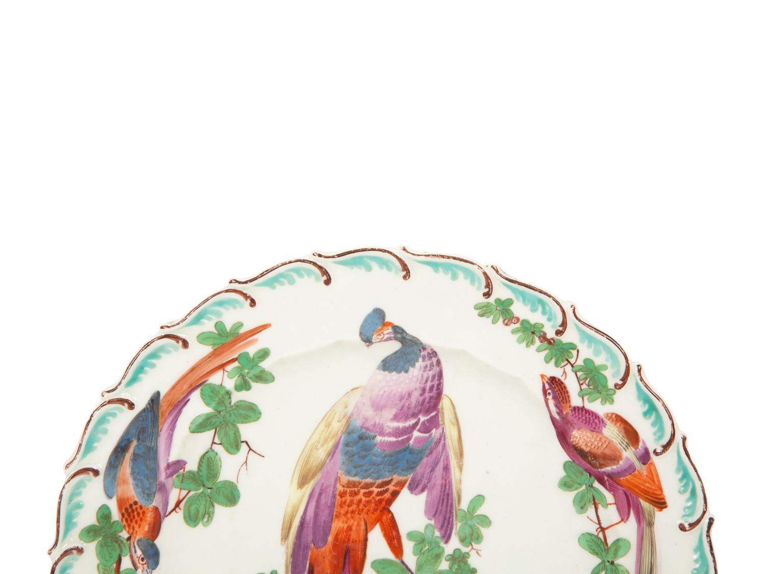 A Pair of Chelsea Porcelain Exotic Bird Plates