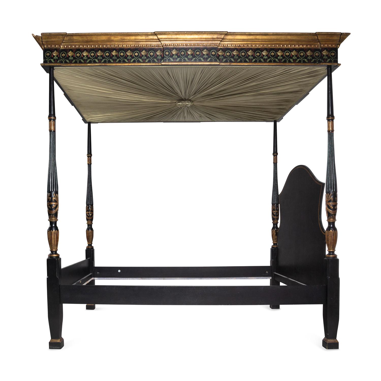 A Regency Style Parcel-Gilt and Ebonized Canopy Bed