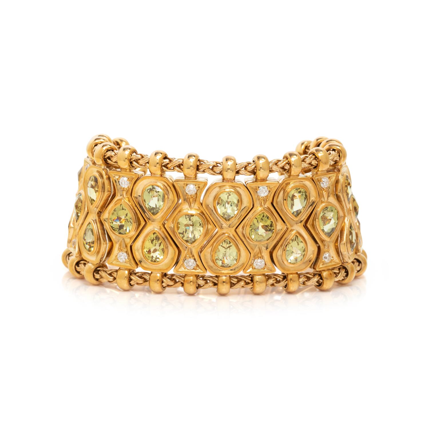VERDURA, YELLOW GOLD, DIAMOND AND PERIDOT BRACELET