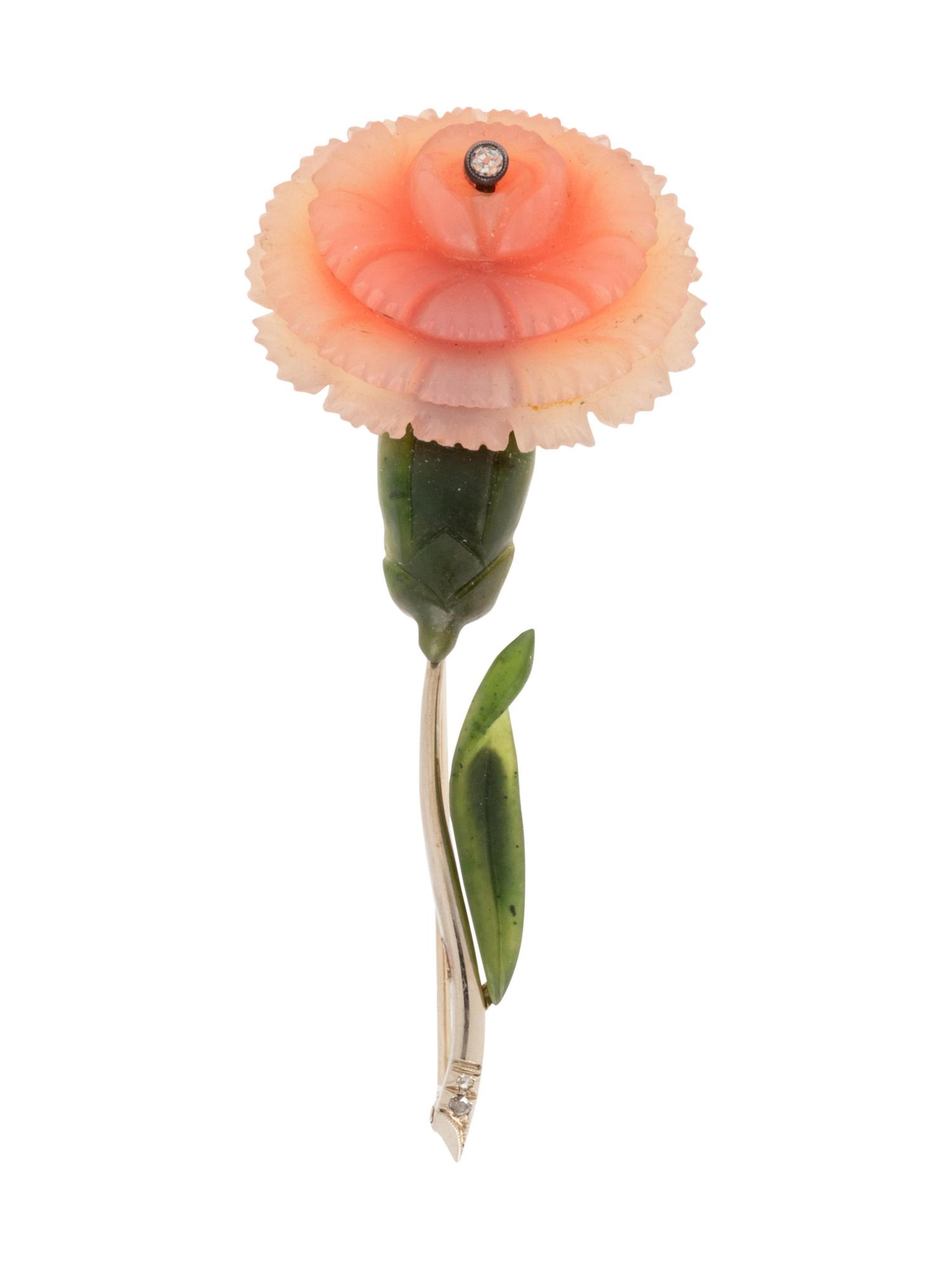 Diamond and Pâte de Verre Flower Brooch