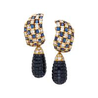 YELLOW GOLD, SAPPHIRE AND DIAMOND CONVERTIBLE CLIP EARRINGS