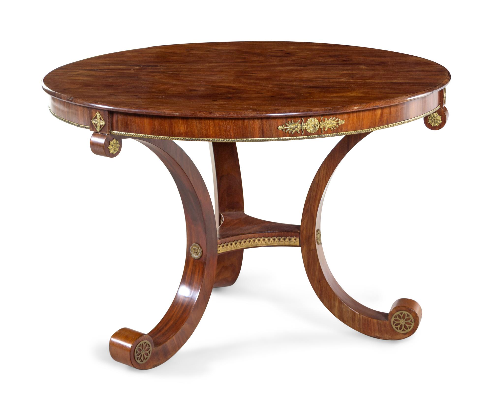 An Austrian Neoclassical Gilt Bronze Mounted Mahogany Center Table
