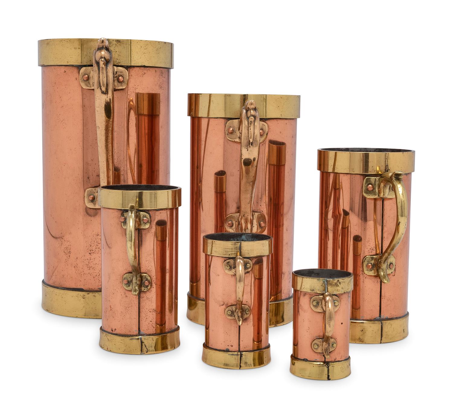 A Set of Six American Copper and Brass Liquid Measures
