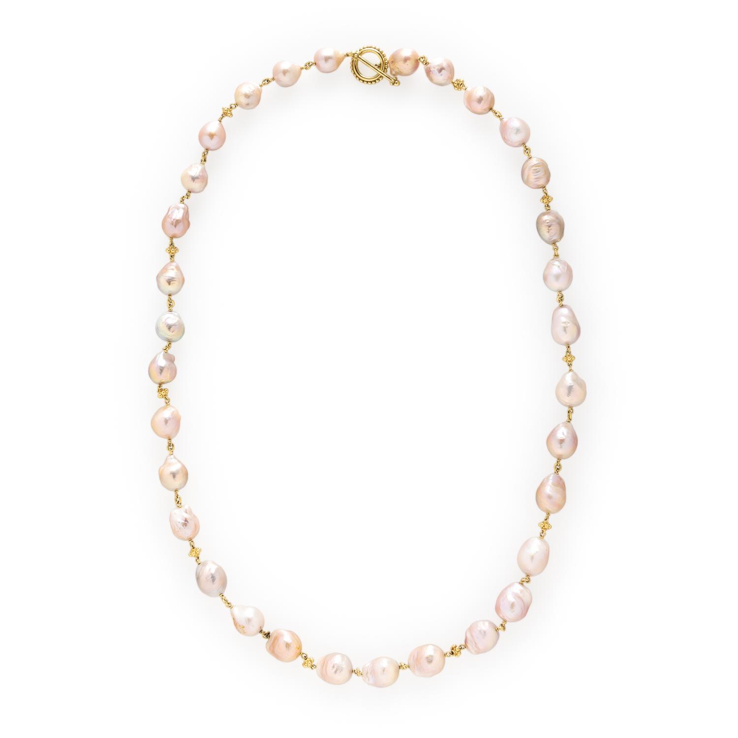 BAROQUE PINK CULTURED PEARL AND YELLOW GOLD NECKLACE