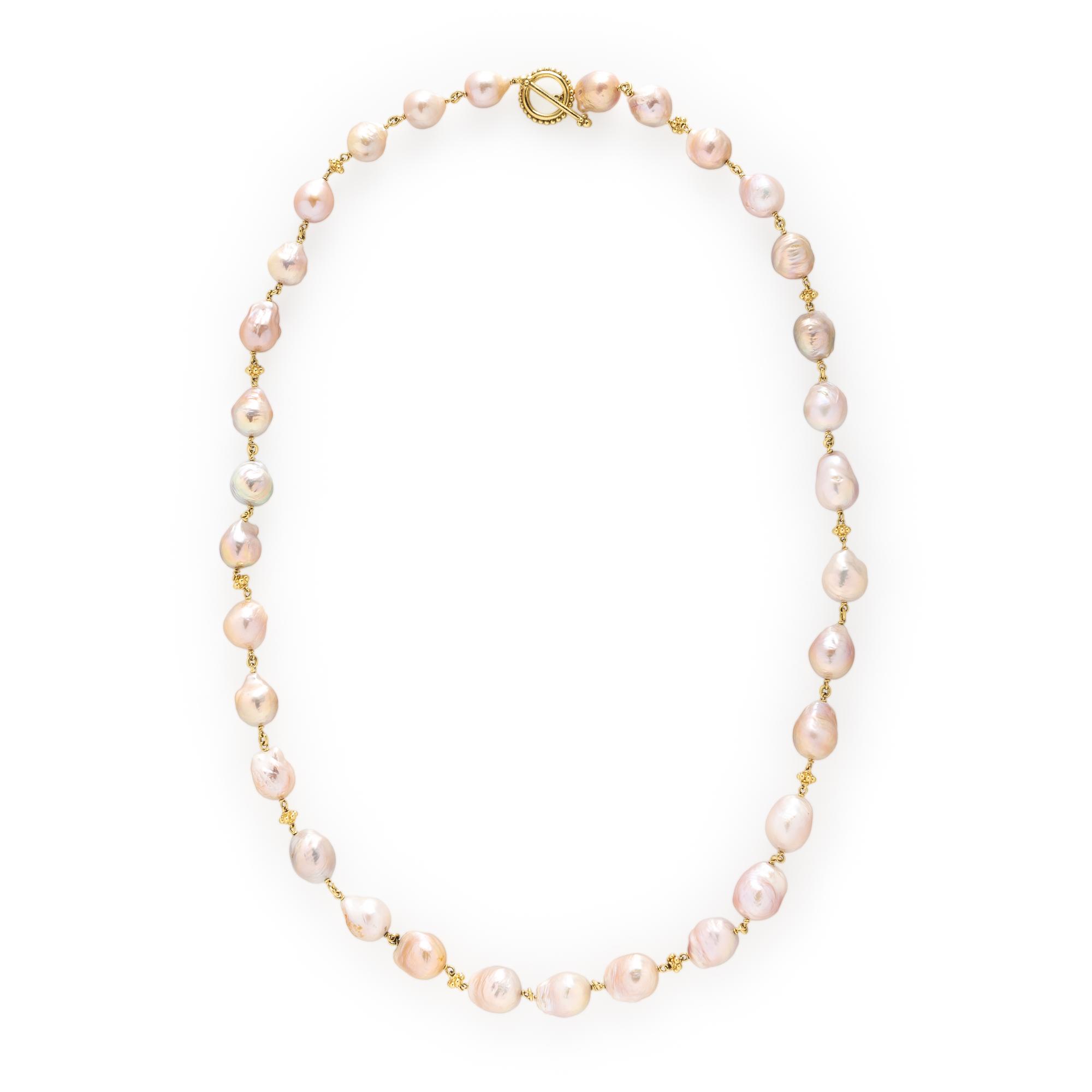 BAROQUE PINK CULTURED PEARL AND YELLOW GOLD NECKLACE