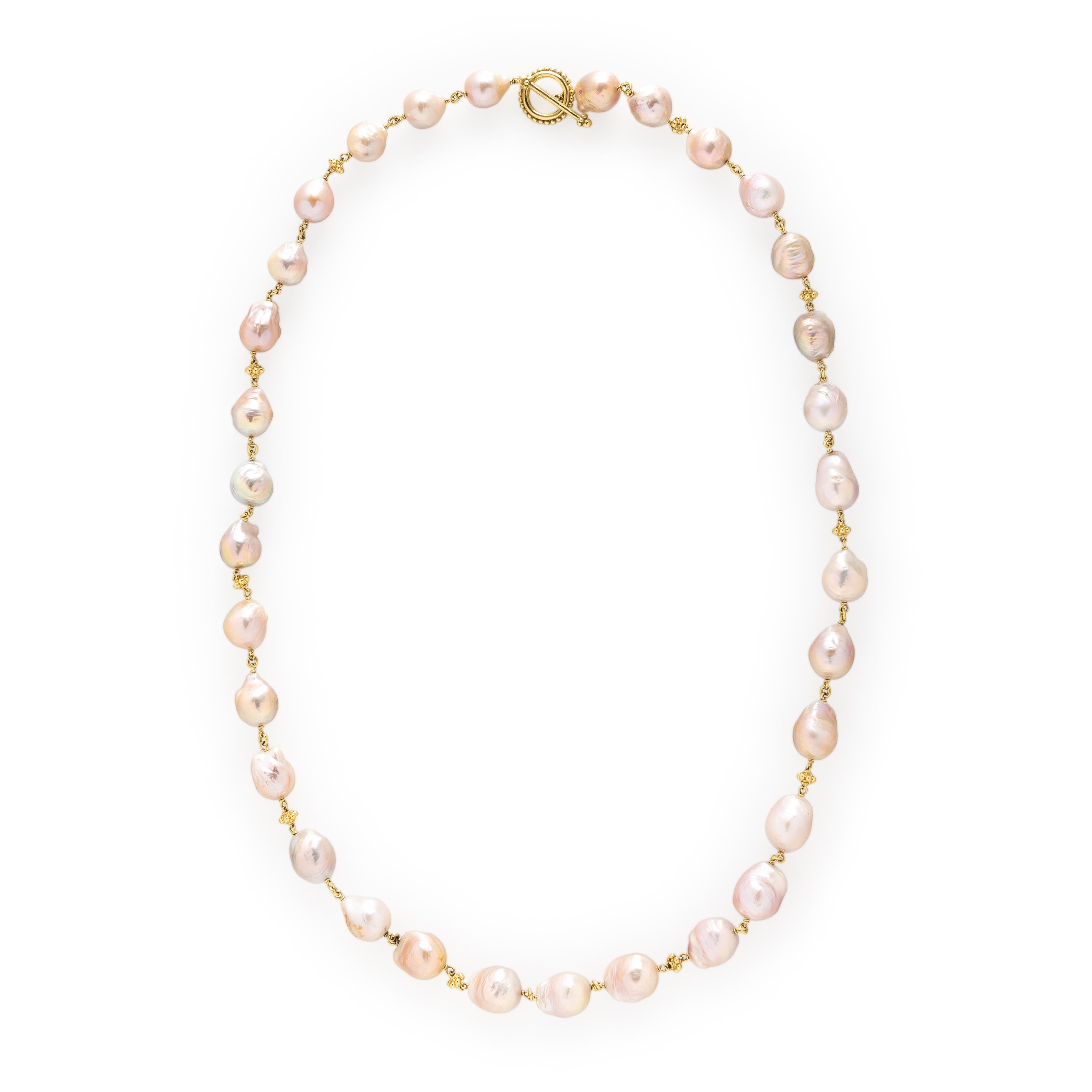 BAROQUE PINK CULTURED PEARL AND YELLOW GOLD NECKLACE