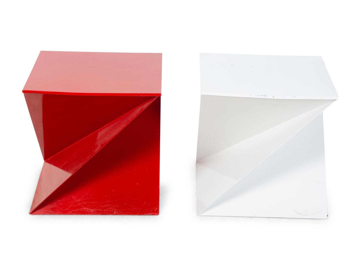 A Pair of Italian Painted Origami Cube Side Tables