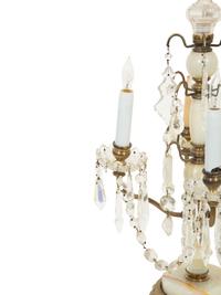 A Pair of Gilt Metal, Onyx, and Cut Glass Four Light Girandoles
