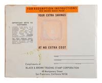 [BUSINESS - MUSIC]. Black and Brown Stamp Album . San Francisco, CA: Black & Brown Trading Stamp Corporation, [1969]. Promoting black-owned businesses.